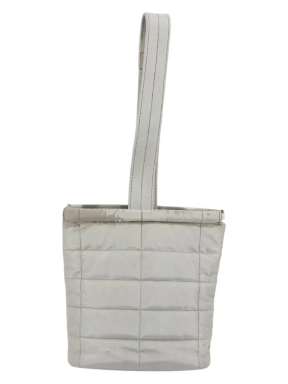 CHANEL Choco Bar Hand Pouch Nylon Silver CC Auth bs35353